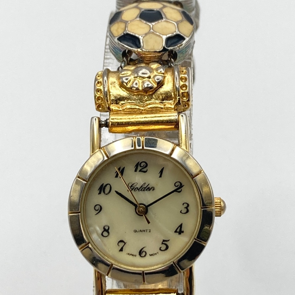 Vintage Golden Women's Soccer Watch 22mm Gold Tone Slide Charms New Battery 7.5"